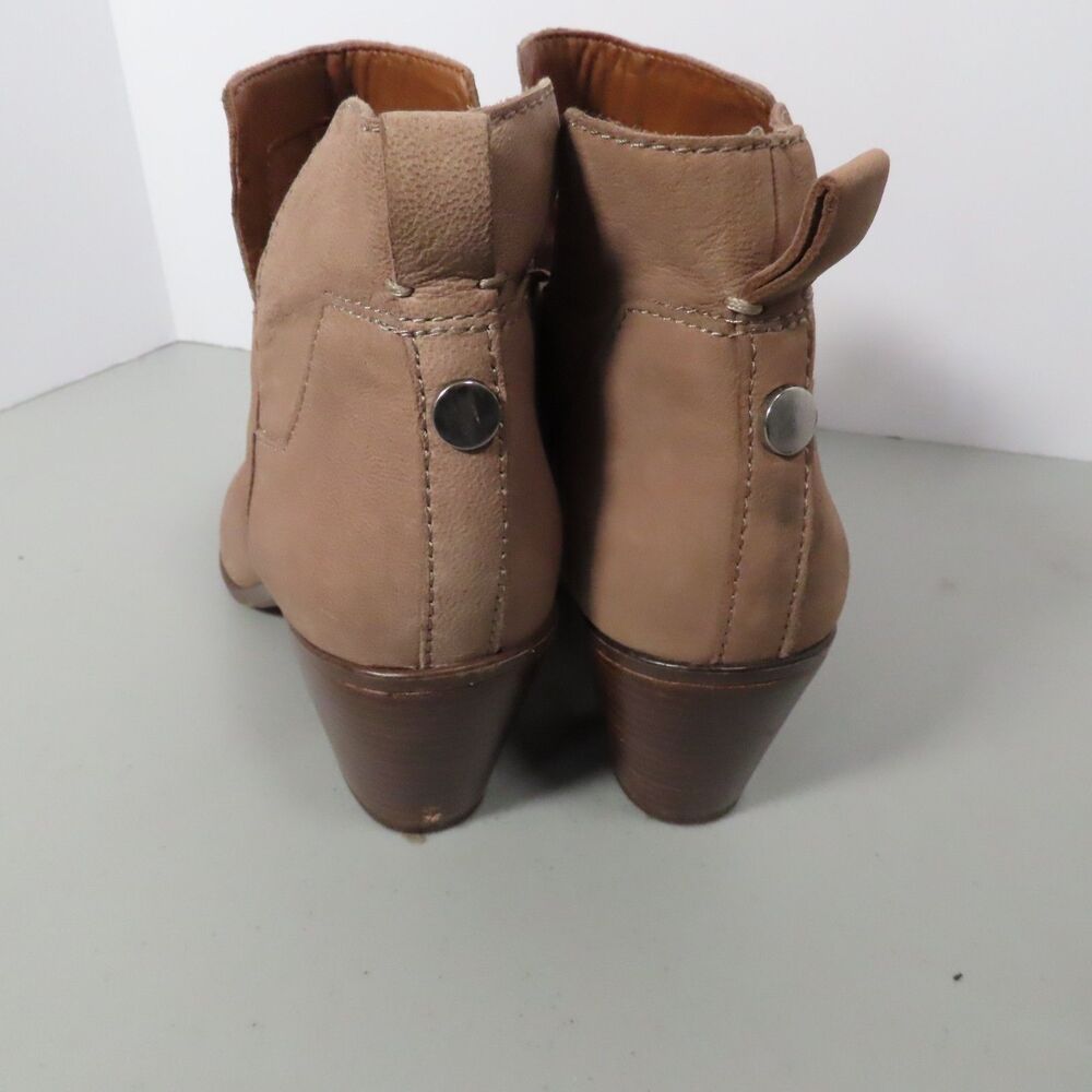 Franco Sarto Oreste Leather Ankle Boots Pointed Toe Stacked Heel Tan Womens 10